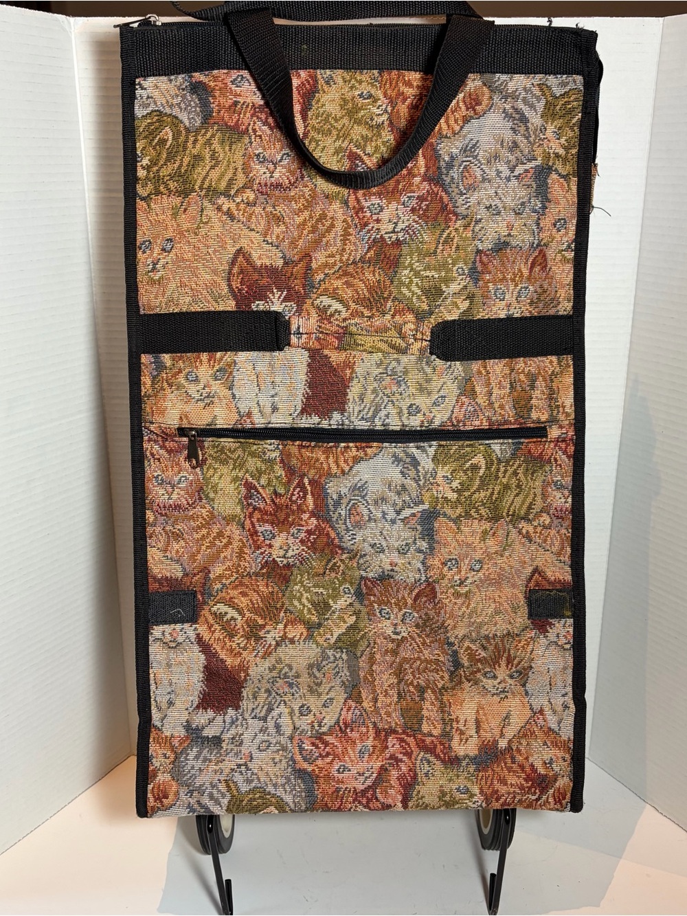 Vintage Tapestry Shopping Bag Cart With Wheels Foldable Travel Bag Cats